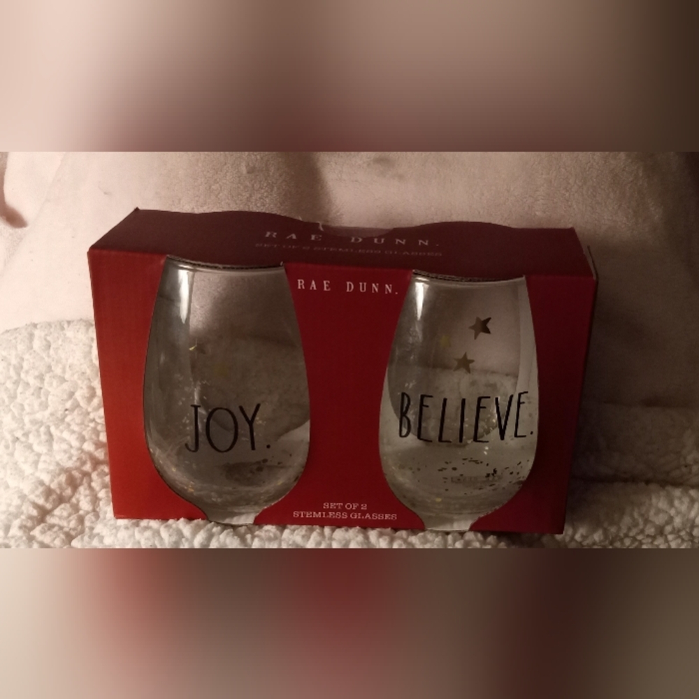 Christmas Enchante' Stemless glasses- Rae Dunn
